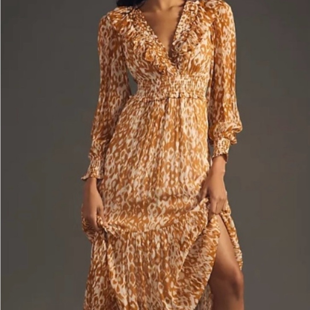 Anthropologie MAEVE Elegant Leopard Print Maxi Dress
